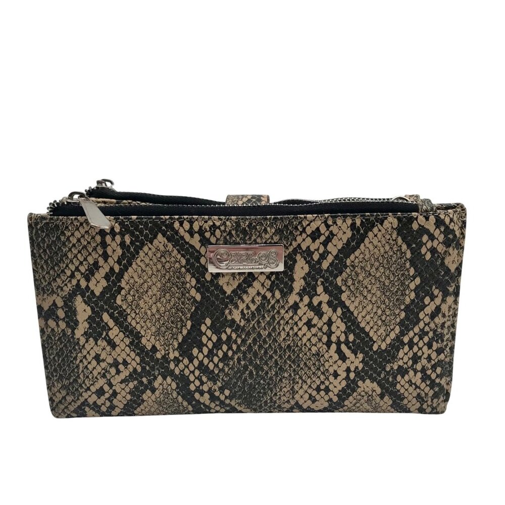 Carlos Santana Black and Tan Snakeskin Faux Leather Pattern Wallet